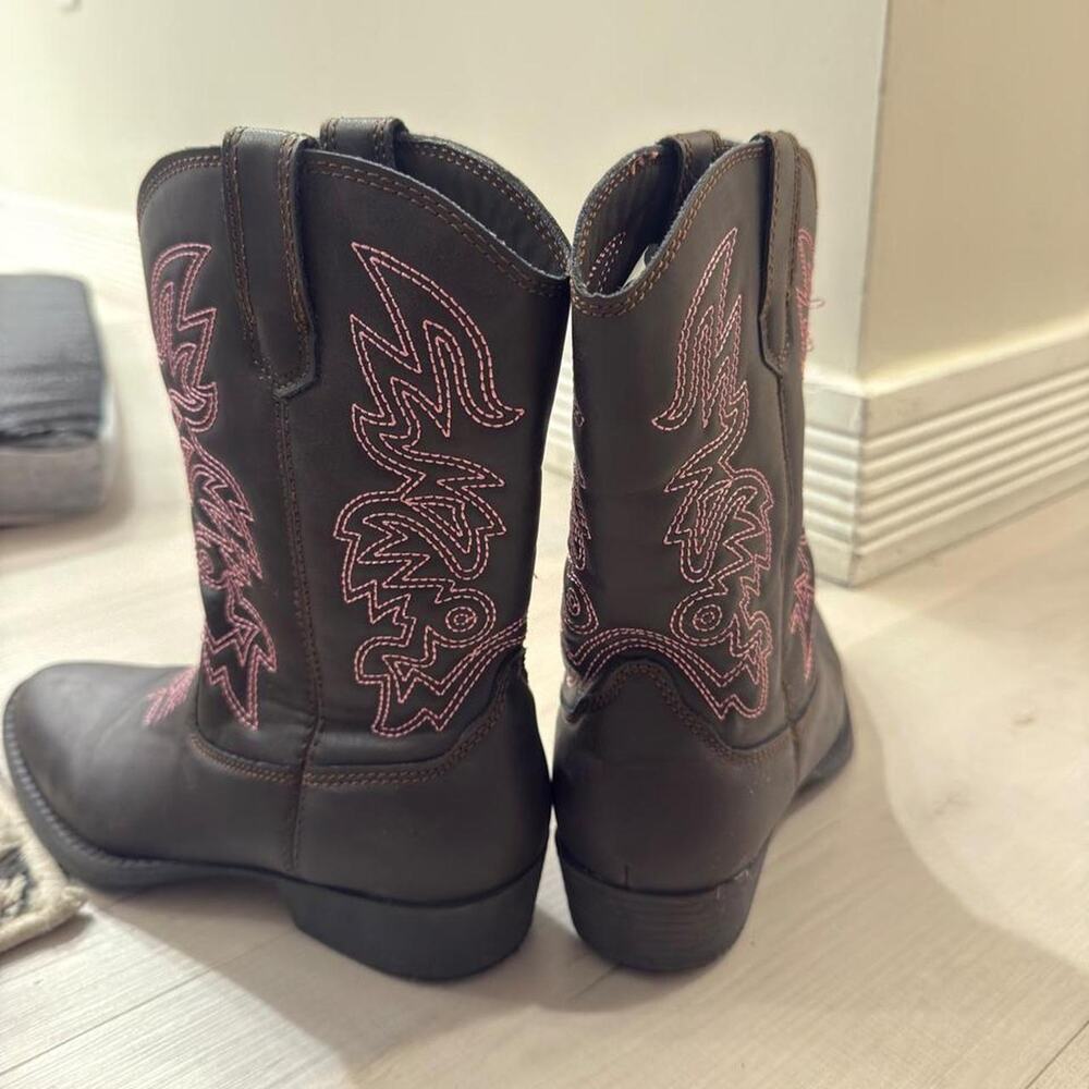 Vintage Brown & Pink Western Cowboy Boots Ranch Size 3